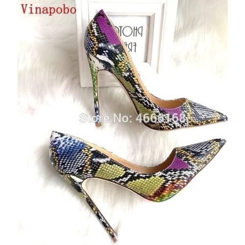 Vinapobo 2019 Hot Sales Women Pumps Fashion Sexy High Heels Shoes High Quality Snake Pattern print high-heeled Wedding Shoes