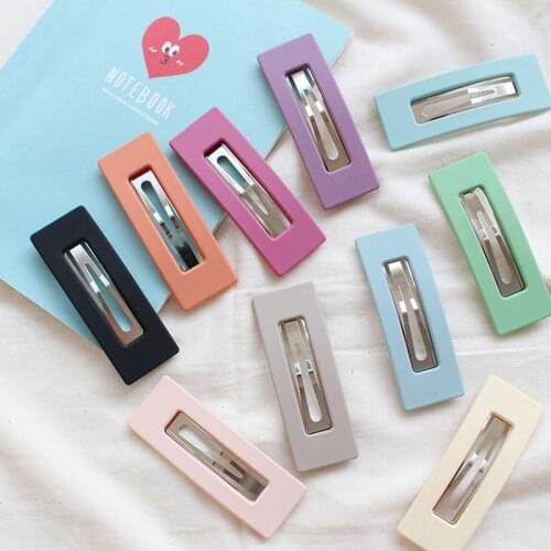 Fashion Solid Color Scrub Resin Hair Clips Geometric Hollow Square Hairpins Hair Accessories for Women Girls
