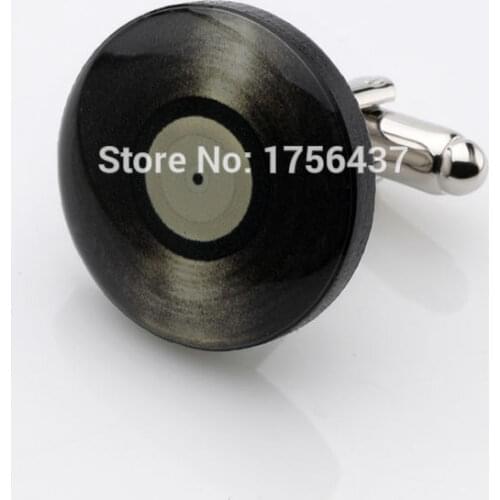 Hot Sale Round Vintage Black Record Player Cufflinks Lepton Brand Music Vinyl Records Cuff links For Mens with gift box