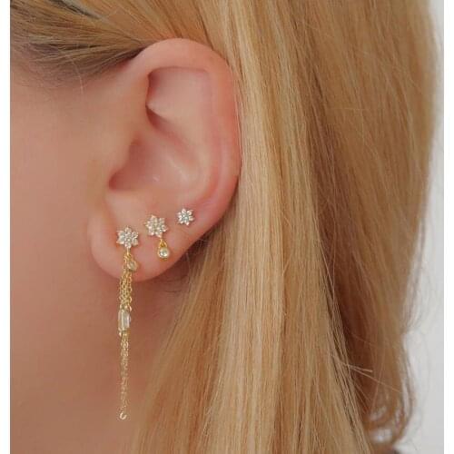 Green blue red purple colorful rainbow cz flower charm dangle earring for women 925 sterling silver delicate rainbow jewelry