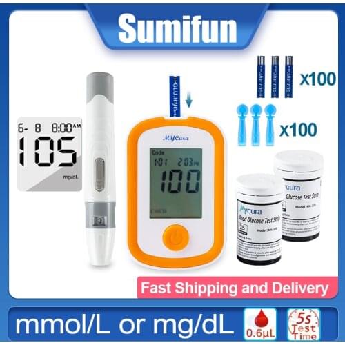 1Set Blood Glucose Monitor Health Aid Glucometer 100PCS Test Strips Lancets Kit Blood Sugar Meter Diabetes Tester