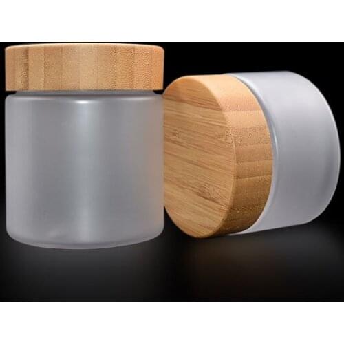 150ml 250ml frosted clear plastic cosmetic cream jar with bamboo wooden lid recycled portable refillable face cream containers
