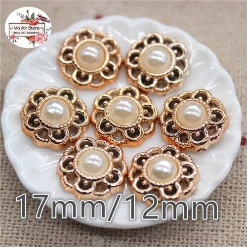 50pcs 12mm golden flower pearl plastic button decoration sewing craft scrapbook accessories
