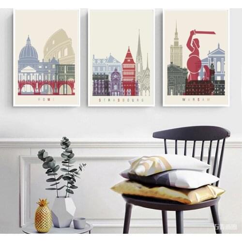 Abstract Minimalist Famous City Building Canvas Paintings Hd Print Watercolor Landmark Poster Wall Art Picture For Living Room