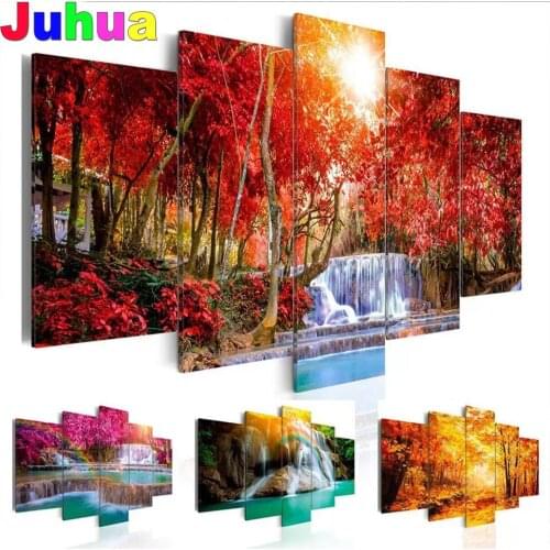 Diamond Embroidery 5 Panel Beautiful Waterfall Landscape 5d Diy Diamond Painting cross stitch full drill Diamond Home Decoration
