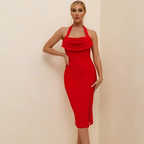 Bandage Dress 2021 New Arrival Summer Red Bandage Dress Bodycon Women Draped Halter Sexy Party Dress Evening Club Outfits