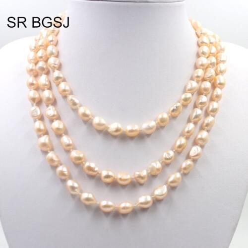 Free Shipping 100 inch Select by Color Women Boho Jewelry Pearl Beads Knot Sweater Wedding Necklace 7x9mm