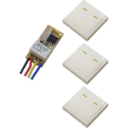Free Shipping DC3.6V 5V 6V 7.4V 9V 12V 1CH Wireless Remote Control Switch System Receiver & 3*White Wall Panel Sticky Remote