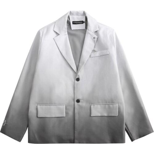 Japanese Harajuku Embroidered Rudder Gradient Blazer Jacket for Men and Women Fall Winter Vintage 90s Oversized Boyfriend Blazer