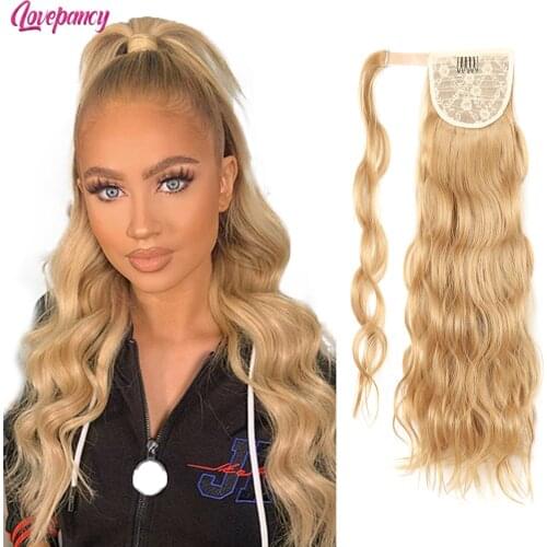 Long Wavy Ponytail Wrap Around Ponytail Clip in Hair Extensions Natural Hairpiece Headwear Synthetic Hair Brown Gray BUG Blonde