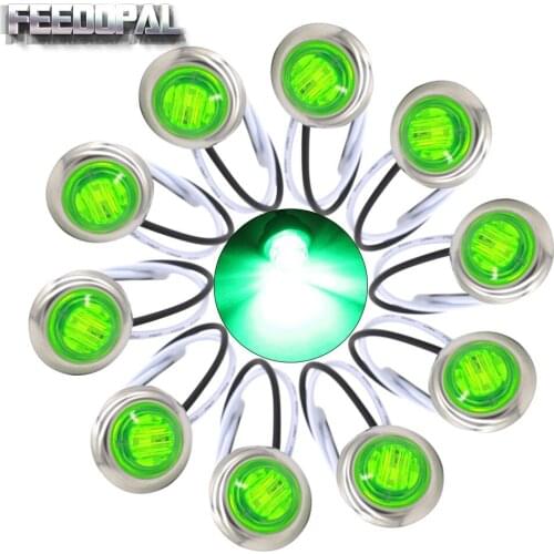Feedopal 10PCS Green 24V 3/4 Inch 3SMD LED Bullet Side Marker Lights For Truck Car Boat SUV ATV Stailness Base Waterproof