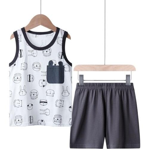 Children Summer Clothing Set Baby Boys Sleeveless T Shirts+shorts Clothes Suits Infant Girls Cute Outfits Kids Cartoon Nightwear