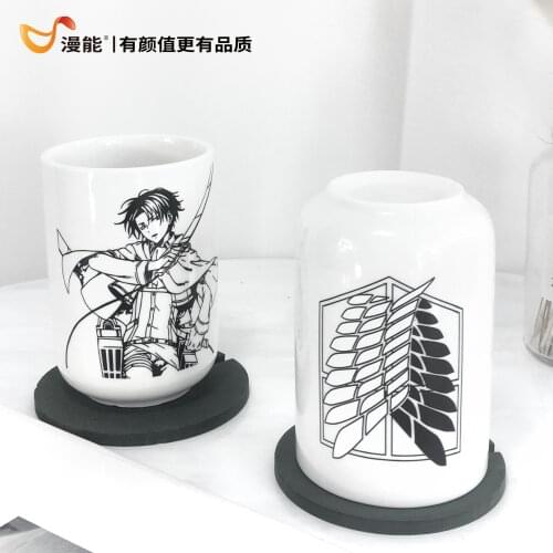 Attack on Titan Hot Anime Make Cup Rivaille Eren Jäger Pattern Daily Ceramic Coffee Mug Cup Unisex Student Collection Gifts