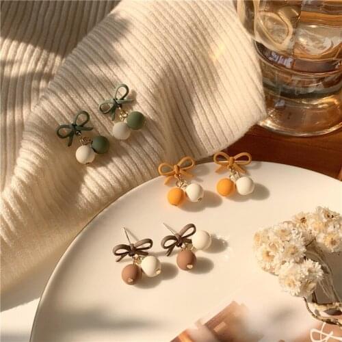 Matte Beads Beautiful Bowknot Fashion Earrings Multi Girls Drop Earrings