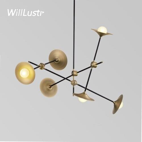 Turnable Arm Metal Trumpet Pendant Lamp Glass Shade Hotel Mall Villa Living Dining Room Black Gold Nordic Horn Suspension Light