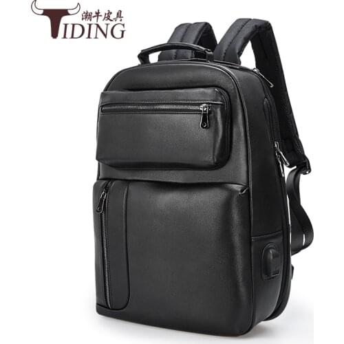 Men 16" Laptop Travel Business Backpack Black Bag Cow Leather Male Mutifunctional Large Capacity Backpacks Bags Men
