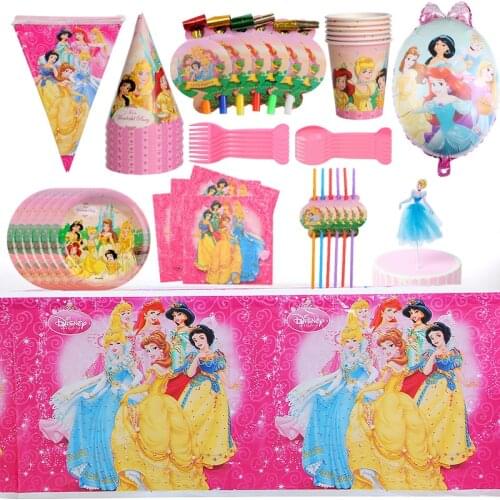 Disney Princess Cinderella Girls Birthday Party Decoration Set Party Supplies Paper Cup Plate Banner Tablecloth Straw Kids Toys