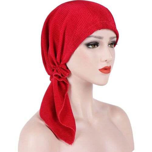New Fashion Muslim Woman Inner Hijabs Hats Crinkly Turban Head Cap Hat Beanie Ladies Hair Accessories Muslim Scarf Cap Hair Loss
