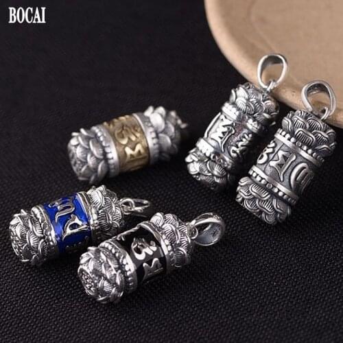 BOCAI new real s999 pure Silver Pendant Gawu Box Yan Mantra Silver Jewelry Six Word Mantra Lotus pendant for woman