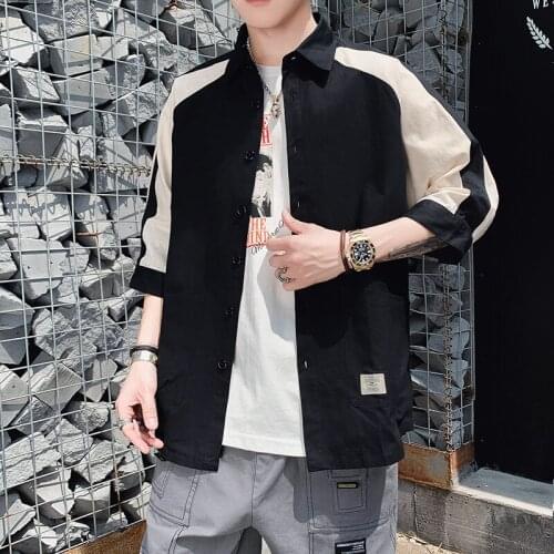 Hot New Arrival Summer Shirt Mens Korean Version Loose Handsome Seven-quarter Sleeve Trendy Mens Seven-sleeve Shirts Coat