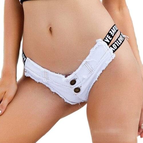 New Womens Sexy Booty Cut Off Low Waist Letter Hole Denim Jeans Shorts