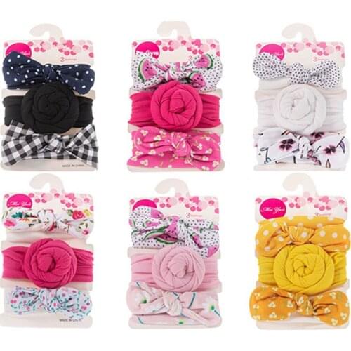 3Pcs New Set Newborn Baby Headband Knot Bowknot Baby Girls Hairband Fruit Dot Print Infant Hair Band Baby Hair Accessories