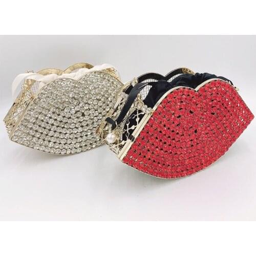 Wholesales Crystal Rhinestone Clutch Evening Bag for Formal Party Lips Shape Clutch Purse Diamond Clutch Purse