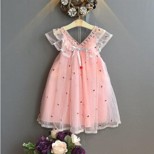 2020 girls flower dresses summer lovely dresses meshwork princess dress V-neck lacework girls dresses 5