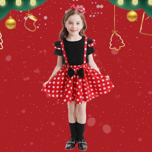 Girls Polka Dot Dress Baby Kids Red Christmas Mini Mouse Cosplay Princess Costume Children New Year Birthday Party Clothes Set
