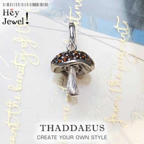 Trendy Mushroom Pendants Charm For Jewelry Making Bronze Color CZ Pave Mushroom Pendant Charm 925 Sterling Silver Gift For Women