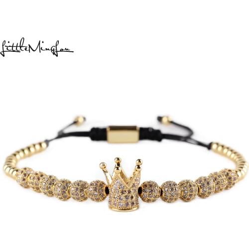 Luxury CZ Crown ball Charm copper Beads Braided Macrame handmade men Bracelets & Bangles for women Jewelry Accessories gift