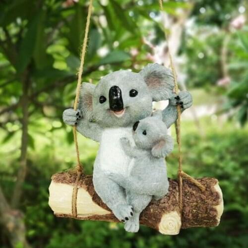 Animal Garden Statues Koala Bear Swing Garden Figurines for Outdoor Home Yard Garden Lawn Porch Home Decor Resin Embellishments