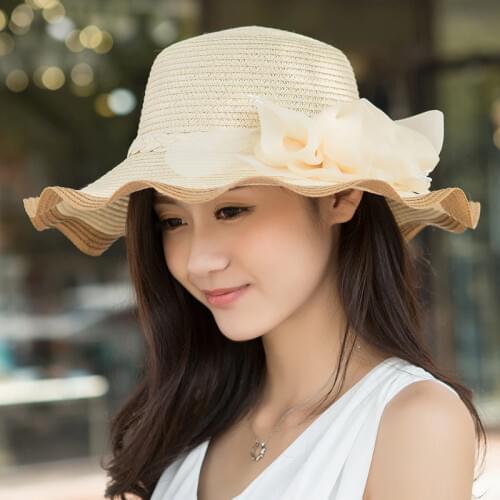 Lady Fashion Straw Sunscreen Cap Women Summer Sun Cap Wide Brim Adult Leisure Beach Hat Students Holiday Sun Cap B-8083
