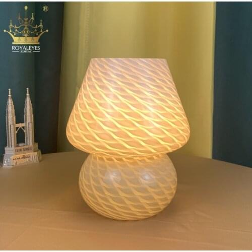 Modern Striped Mushroom Glass Table Lamps Nordic Simple Bedroom Bedside Reading Desk Lamp Home Decor LED Cute Glass Table Light