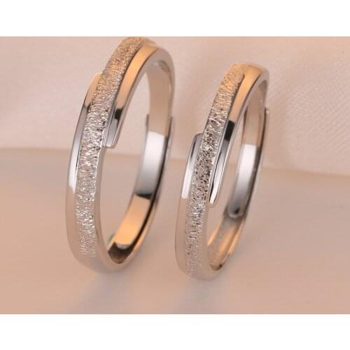 Sterling Silver Frosted Open Adjustable Ring for Men and Women Couple Irregular Ring Engagement Ring Jewelry Gift