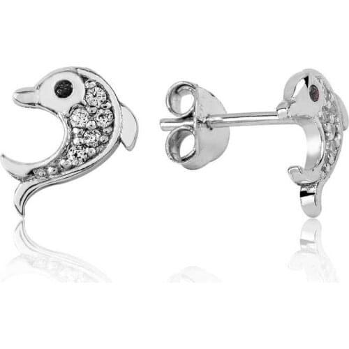 Tevuli 925 Sterling Silver Dolphin Fish Studded Earrings