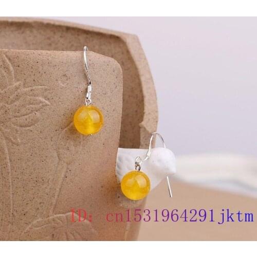 Yellow Jade Bead Earrings Natural Chalcedony Women 925 Silver Amulet Zircon Jewelry Gifts Crystal Fashion Gemstone