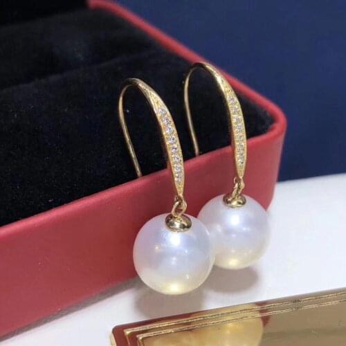 D119 Fine Jewelry Pure 18 K White Gold Natural Fresh Water 9-10mm White Pearl Earrings for Women Fine Pearl Earrings