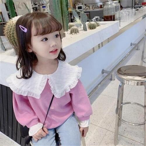 2 3 4 5 6 Years Toddler Girls Hoodies Spring Korean Fashion Large Lapel Tops For Girl Kids Pullover Baby Children Sweatshirt New