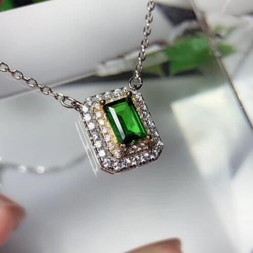 Green gem necklace diopside gemstone pendant of necklace women fine jewelry certified natural gem 925 sterling silver present