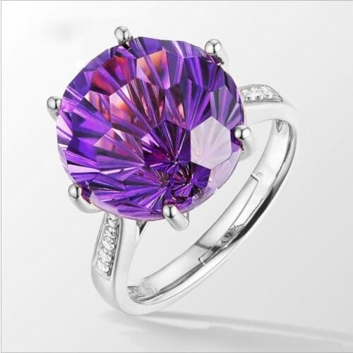 QTT 925 Silver Ring for Women Eternity Purple CZ Rose Gold Rings Trendy Big Crystal Lovely Ring Open Resizable Vintage Ring