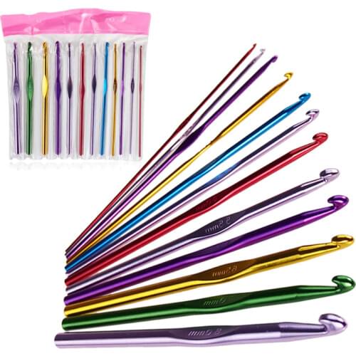 1 Set(12PCs) Aluminum Crochet Hook Knitting Needles For Loom Tool Band DIY 15cm long (Hook Size 2.0mm to 8.0mm)