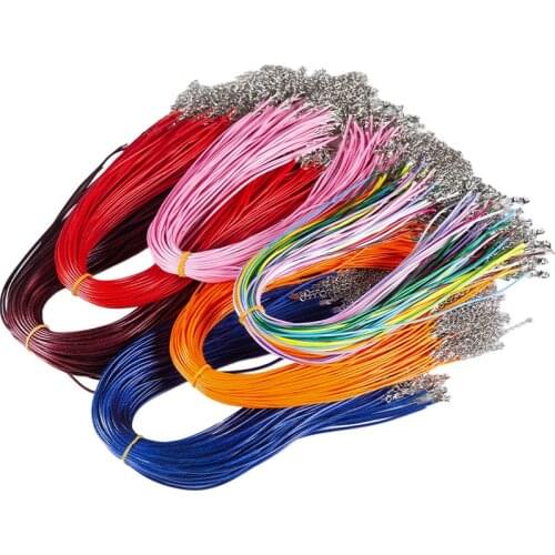 10pcs 1.5/2mm Waxed Cotton Adjustable Braided Rope Necklaces 50cm Chain Lobster Clasp DIY Jewelry Findings String Cord