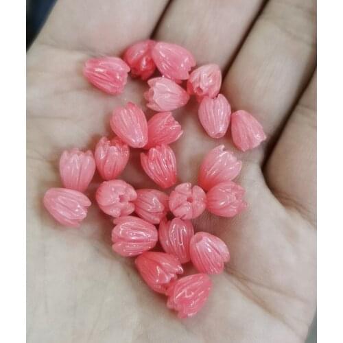 10pcs 6x9mm Coral Pink Tulip Bud Beaded Loose Beads For Clothes Beads Ornaments Diy Scrapbook Decoration Crafts Making