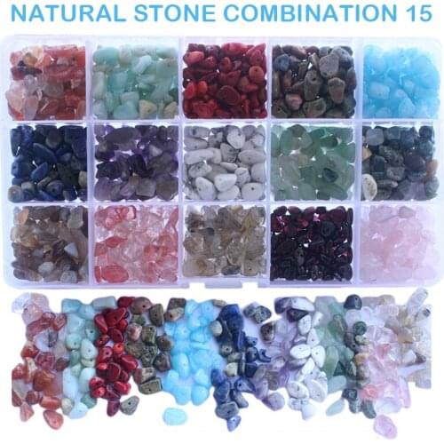 15 Grids Irregular Stone Beads Chips Kit DIY Crafts Jewelry Making Multicolor Natural Stone Beads Jewelry Finding Accessories