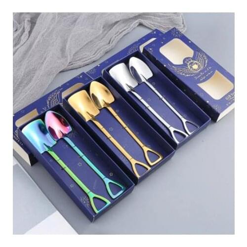 2 pcs Merry Christmas Spoon Stainless steel Coffee Spoon Shovel Kids Ice Cream Spoon Birthday Gift New Year Gift Party Tableware