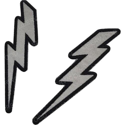 2pcs Reflective Silver Bolt Lightning Patch With Hook Loop for Biker Motorcycle Jacket Clothes DIY Patches Backpack Applique