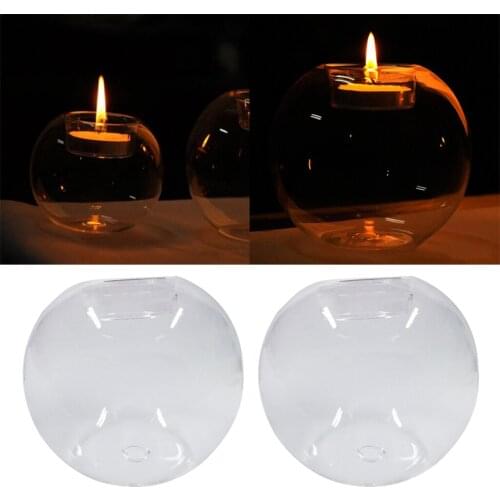 2pcs Thermal Glass Ball Tea Light Holder Candle Holder Stand for Holiday Wedding Tabletop Decoration, Dia.8cm/12cm