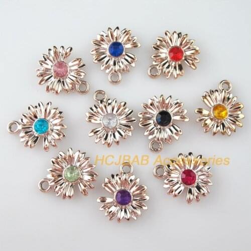 30Pcs KC Gold Plated Mixed Crystal Flower Daisy Charms Pendants 21x24mm