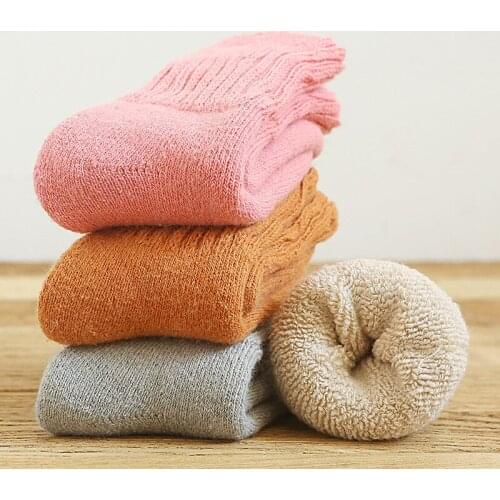 4 Pairs Winter Super Thermal Thicken Towel hemming warm socks Thick Cashmere Wool For Ladies Gift Female calcetines sokken